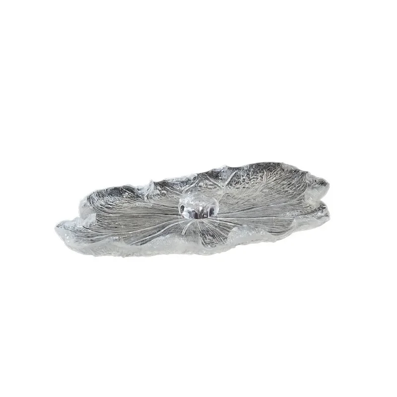 

Light luxury and high-end sense, platinum crystal lotus leaf tray desktop decoration ornament