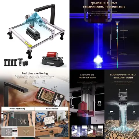 ATOMSTACK A5 Pro 40W Gravür Makinesi, AC2 Lightburn Kablosuz R3 PRO Döner Silindir 5W Kesici Gravür Makinesi ile