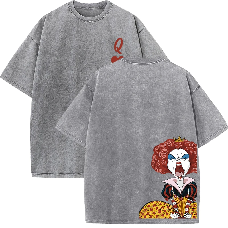 

Funny Red Queen Prints Washed T-Shirt Female Summer New Tee Shirts Cotton Comfortable Top Unisex Multicolor Hip Hop Clothes