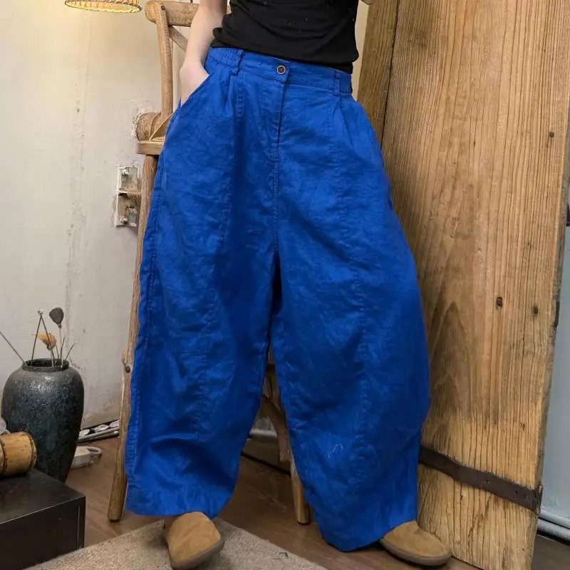 

2025 Summer Arts Style Women Patchwork Linen Harem Pants All-matched Casual Dopamine Color Loose Length Pants High Quality HP53
