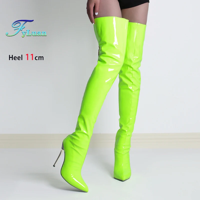 Sexy Thigh High Boots For Women Metal Thin High Heels 11CM Pointed Zip Nightclub Shoes Large Size 43 Female Over The Knee Boots