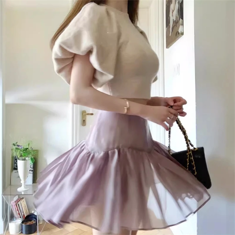 

Elegant Pleated Skirts Sweet High Waisted A-line Solid Skirt Slimming Kawaii Ballet Lace Skirts For Women 2025 Spring Autumn New