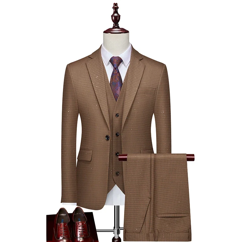 

Men's Business Casual (suit + Waistcoat + Trousers) High Quality Fashion Handsome Matching Highlights Wedding Set Three Pieces