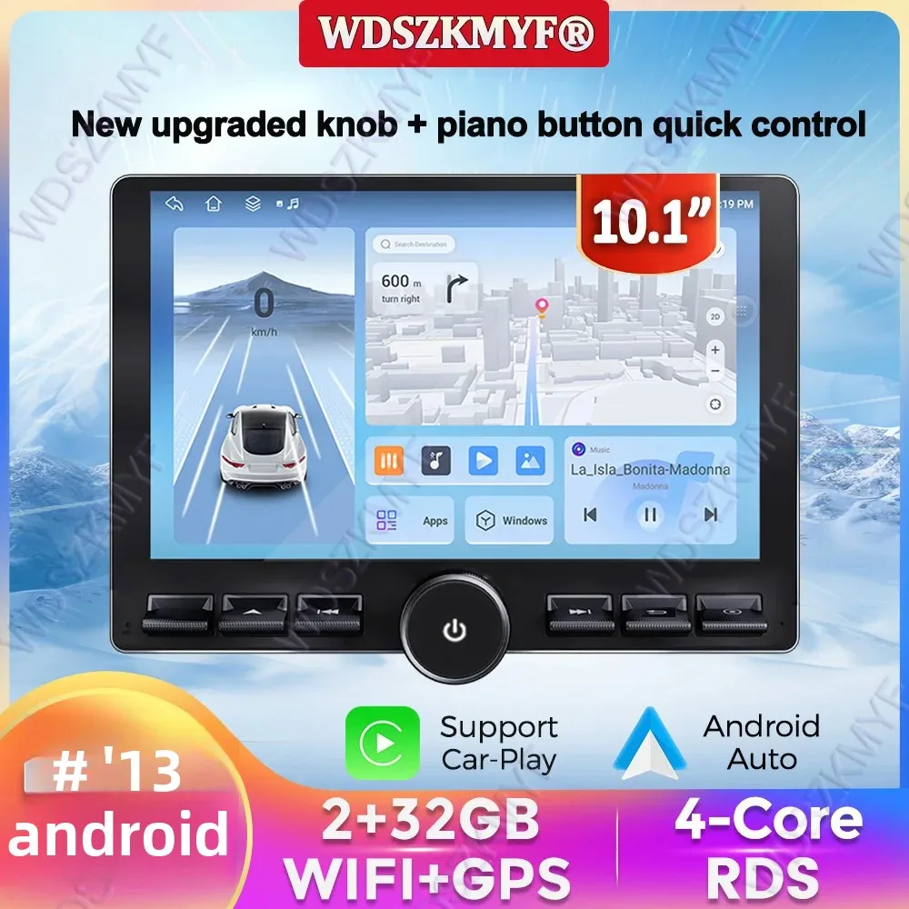 

2025 NEW 2DIN Stereo Upgrade,10.1" Single Knob Keybutton Touch Screen Android 13.0 with Wireless CarPlay, Android Auto, AM/FM