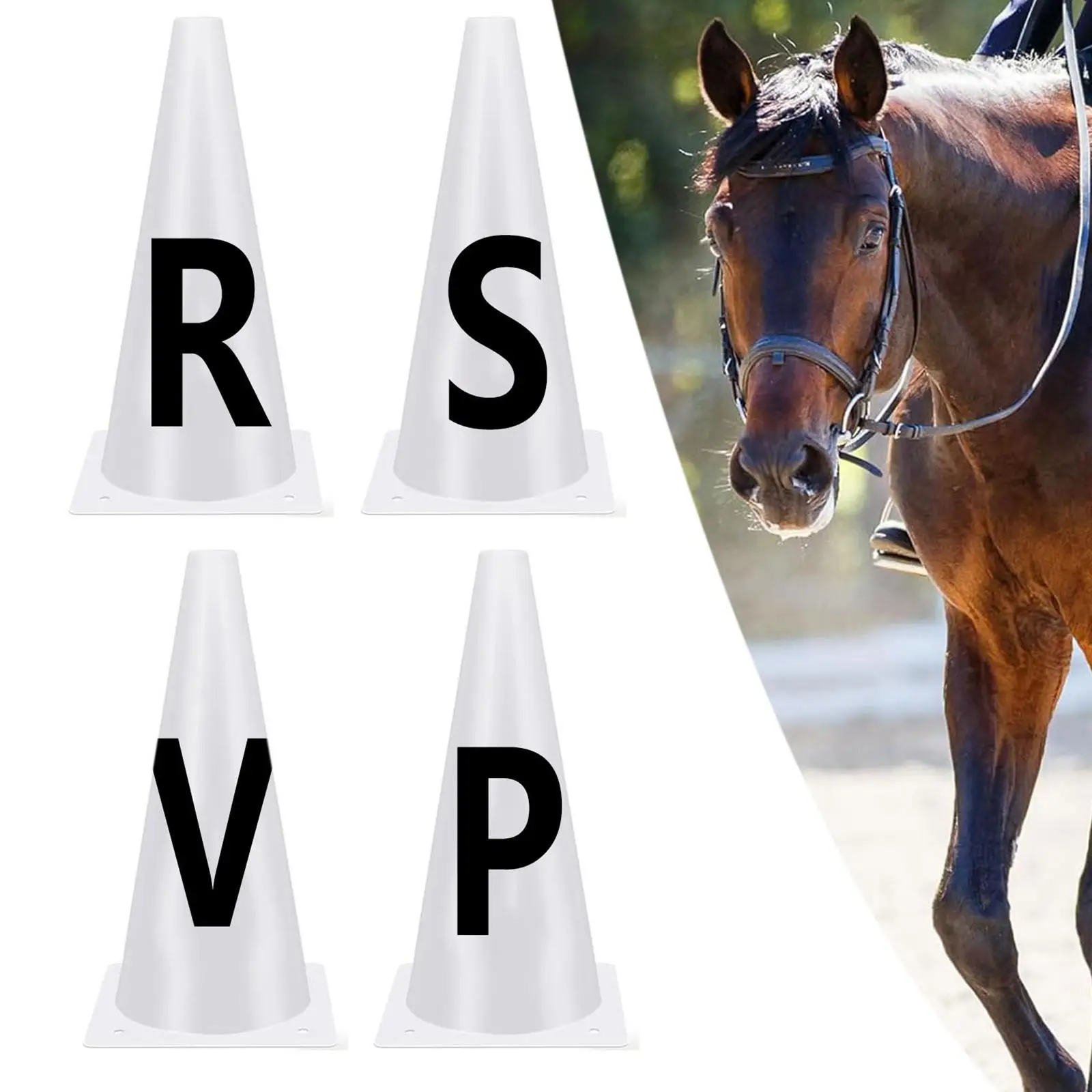 4 Pieces Dressage Cones,Training Cones Sturdy Sports Easy to Set up Lightweight Comprehensive Events Equipment Letters Stable