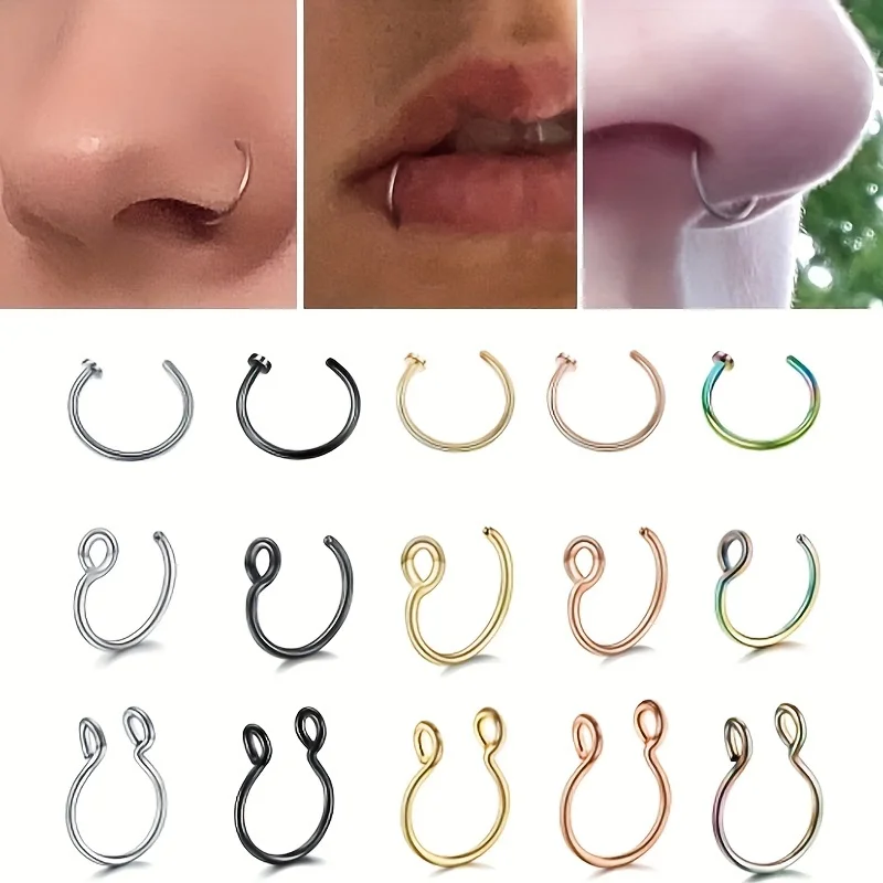 3/5/6pcs Stainless Steel Fake Nose Ring Septal Ring C-Shaped Clip Ring For Unisex Fake Piercing Body Jewelry Non Piercing