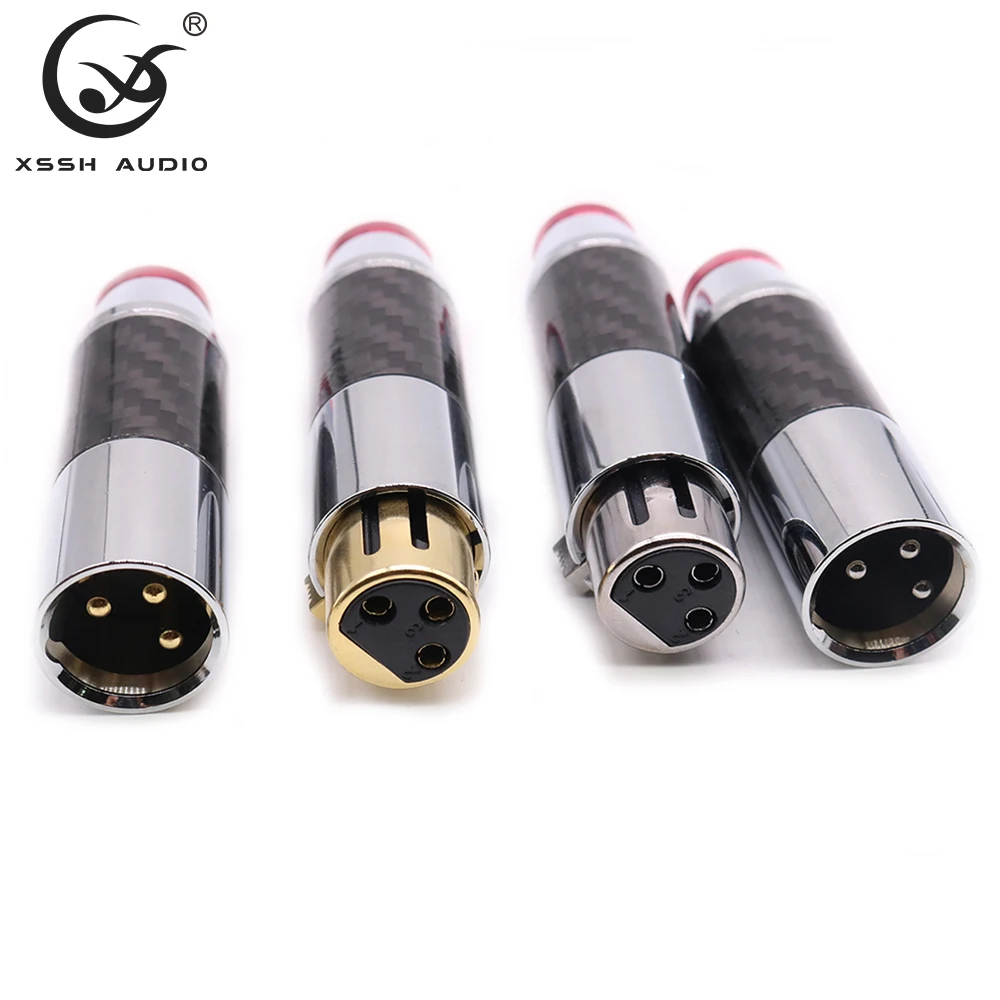 Connecteur XLR Mâle Femelle 3 Broches, Prise Jack XSSH HIFI Audio, Noir, Fibre de Carbone, Tellurium, Cuivre Plaqué, Rhodium Or Nylon