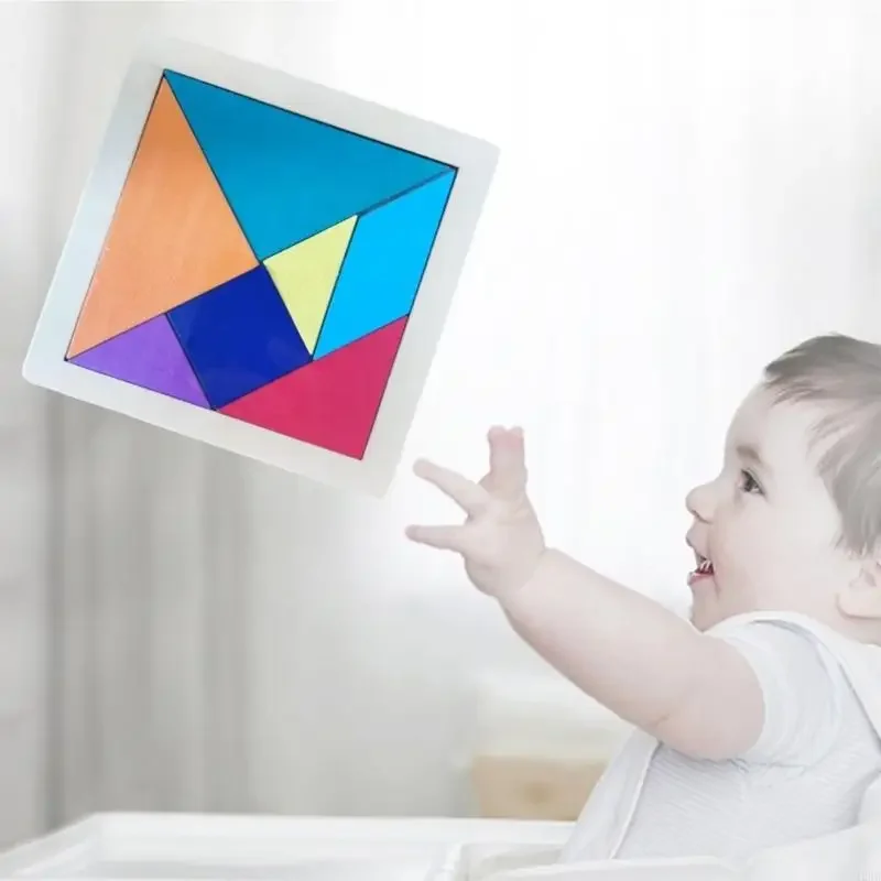 مجموعة ألغاز تانجرام 24 قطعة تعليمية للأطفال لعبة بناء مكعبات خشبية ملونة لتنمية الطفولة المبكرة 15UB