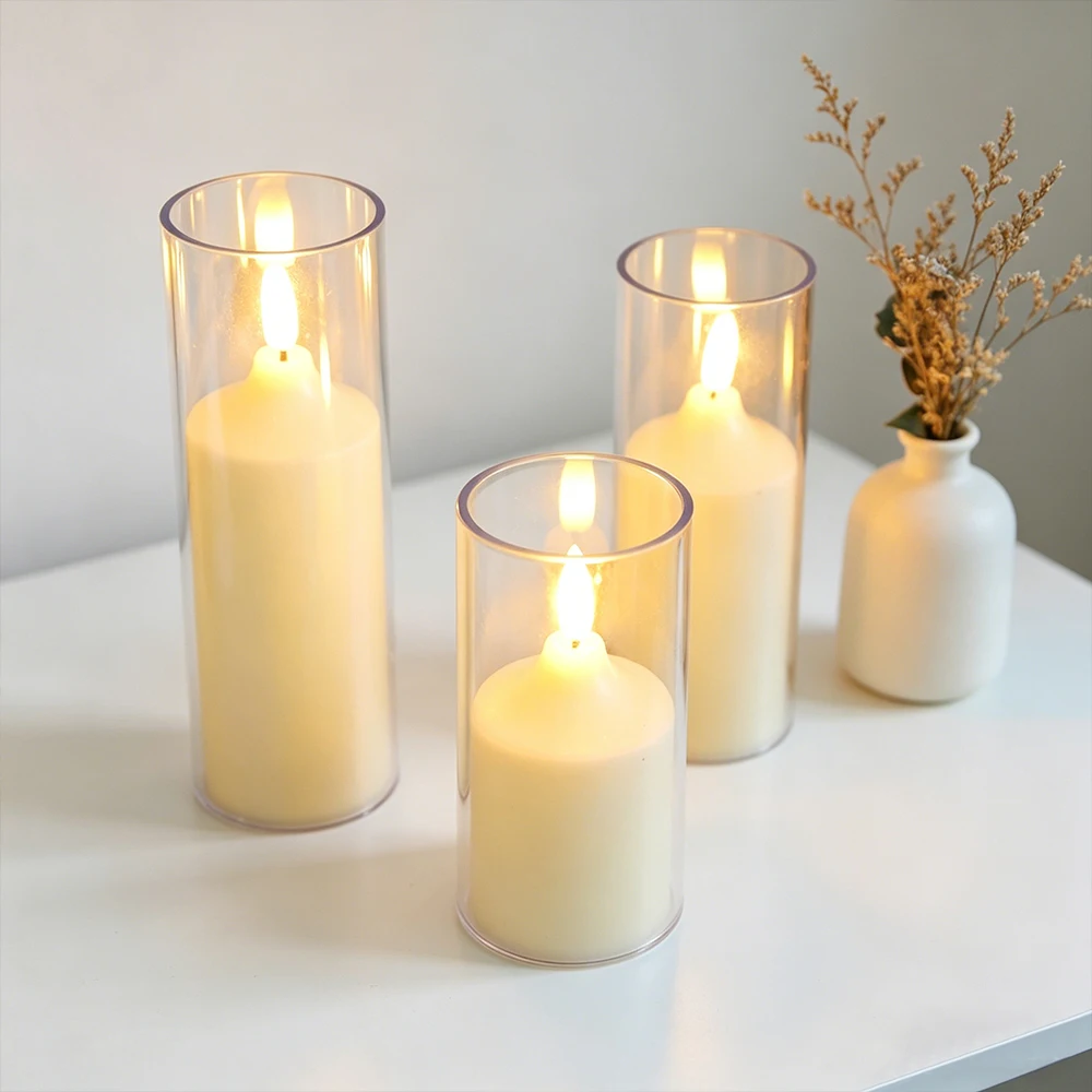 3pcs/ Set LED Flameless Flickering Candles, LED Pillar Candles Lights Battery Operated Plastic Candles Lamp Electric Candles - view 4