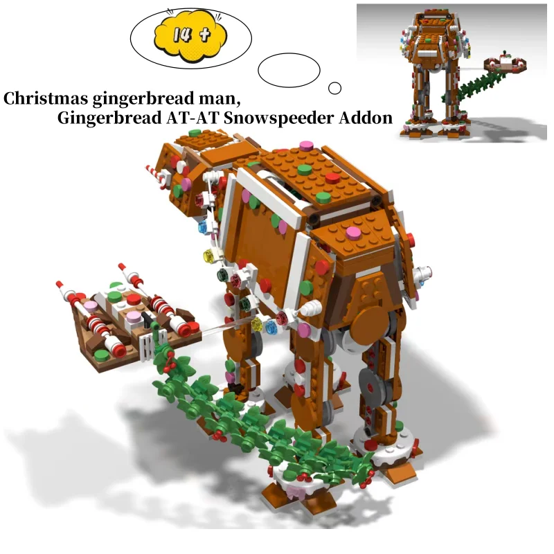 

MOC 134 шт. пряничный домик AT-AT прогулочная машина пряничный человечек снег модель мотоцикла комплект детский рождественский подарок