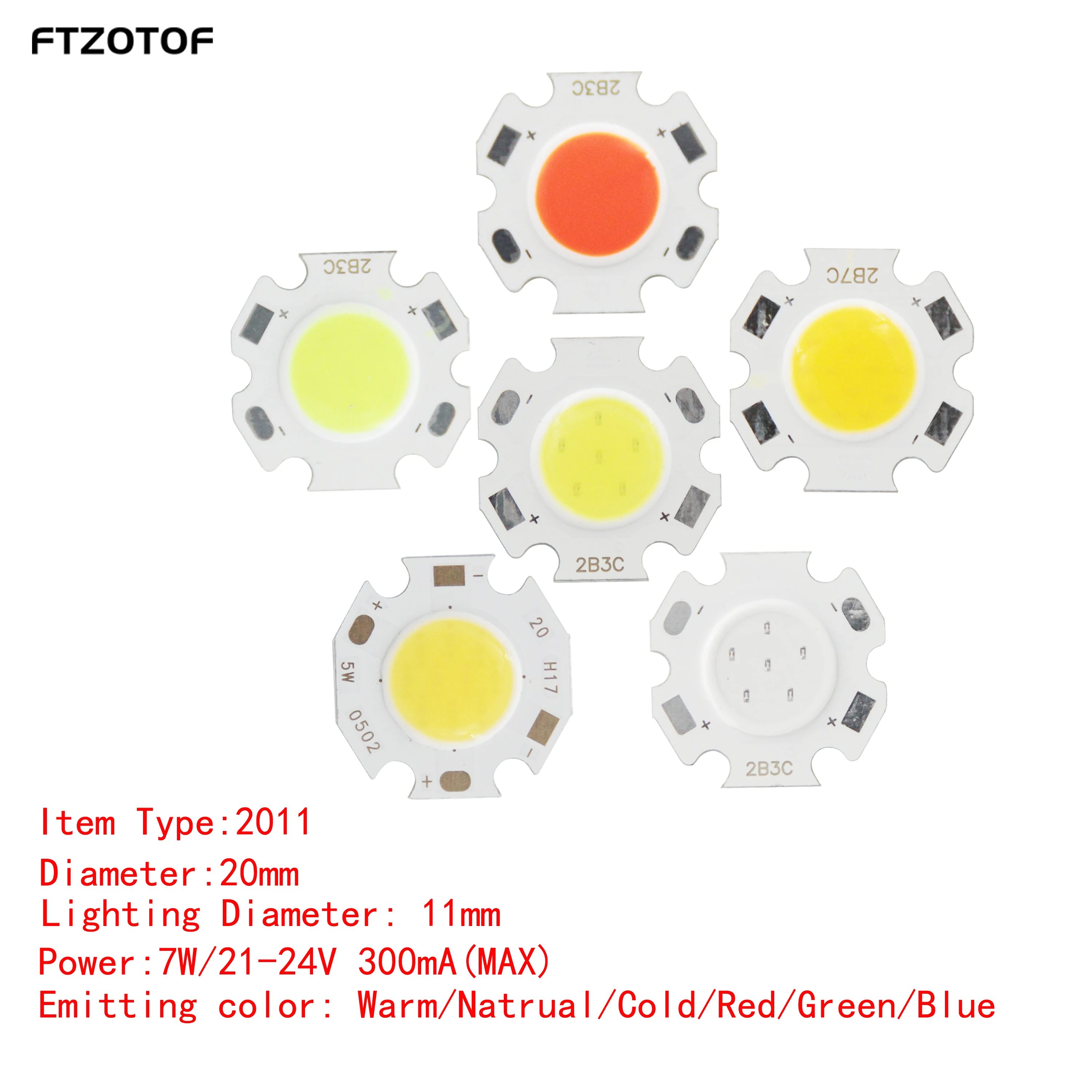 10pcs Led 21V 20mm Diameter 20-0702 7W Round COB Light Source For Spotlight Red Blue Green Cold Natural Warm White DIY Colorful