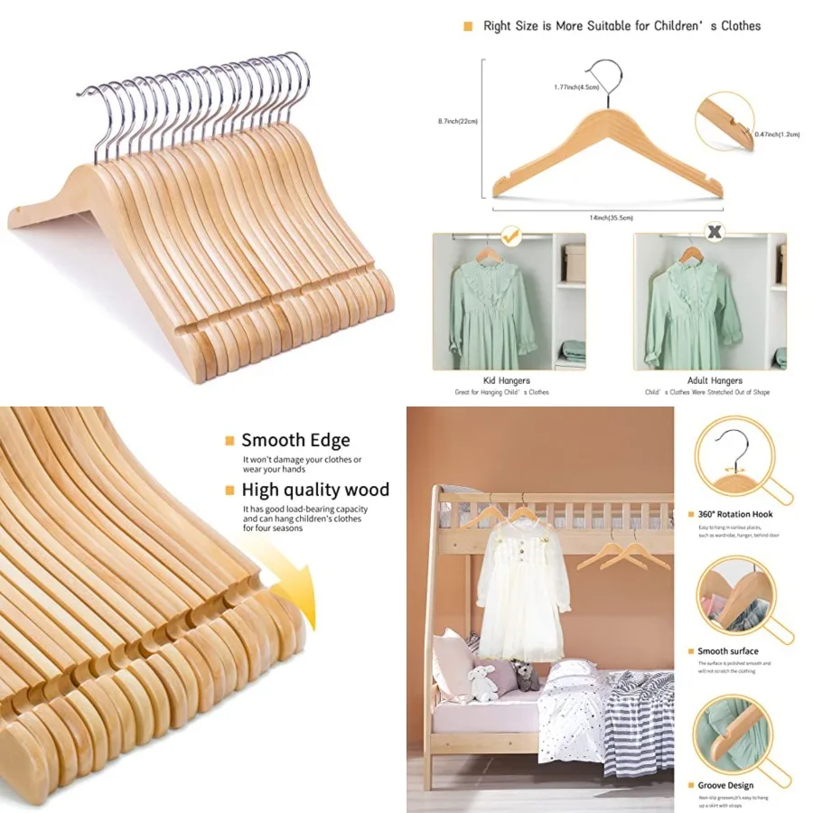 

Juniors Preteen Older Wooden Coat Hangers 14 Inches Wood Dress Shirt Jacket Hangers with AntiRust Hook 20 Pack Natural for Scho
