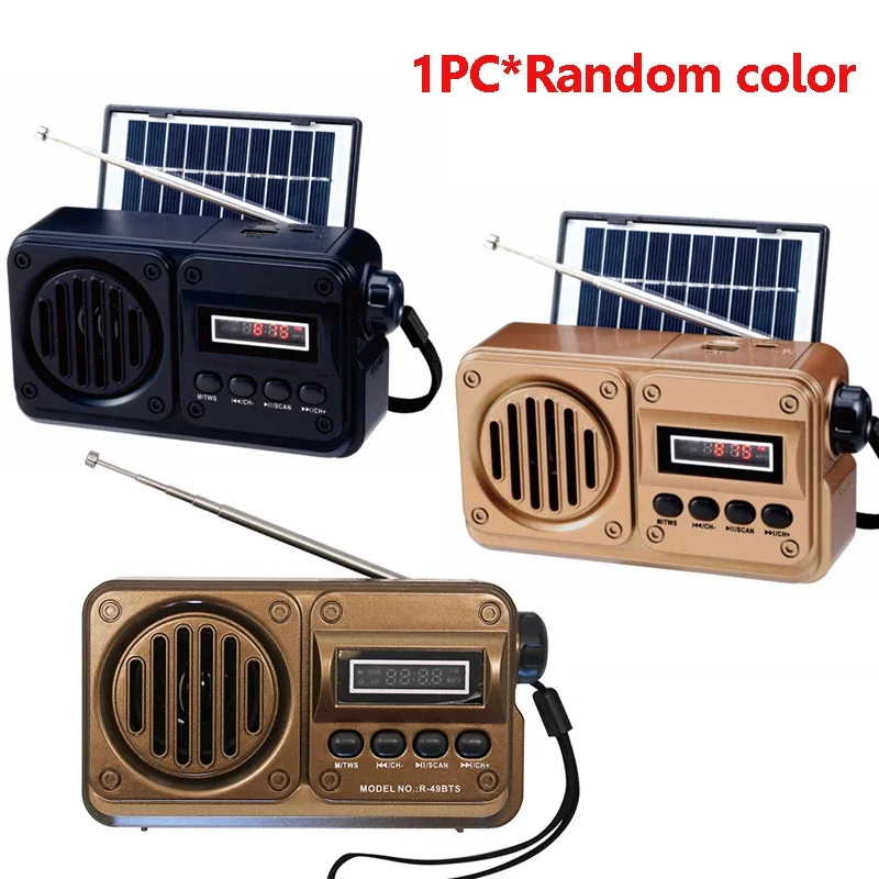 Mini Portable FM Radio Bluetooth Speaker Solar Emergency Radios Wireless Music Box LED Display Support TF USB Disk Player