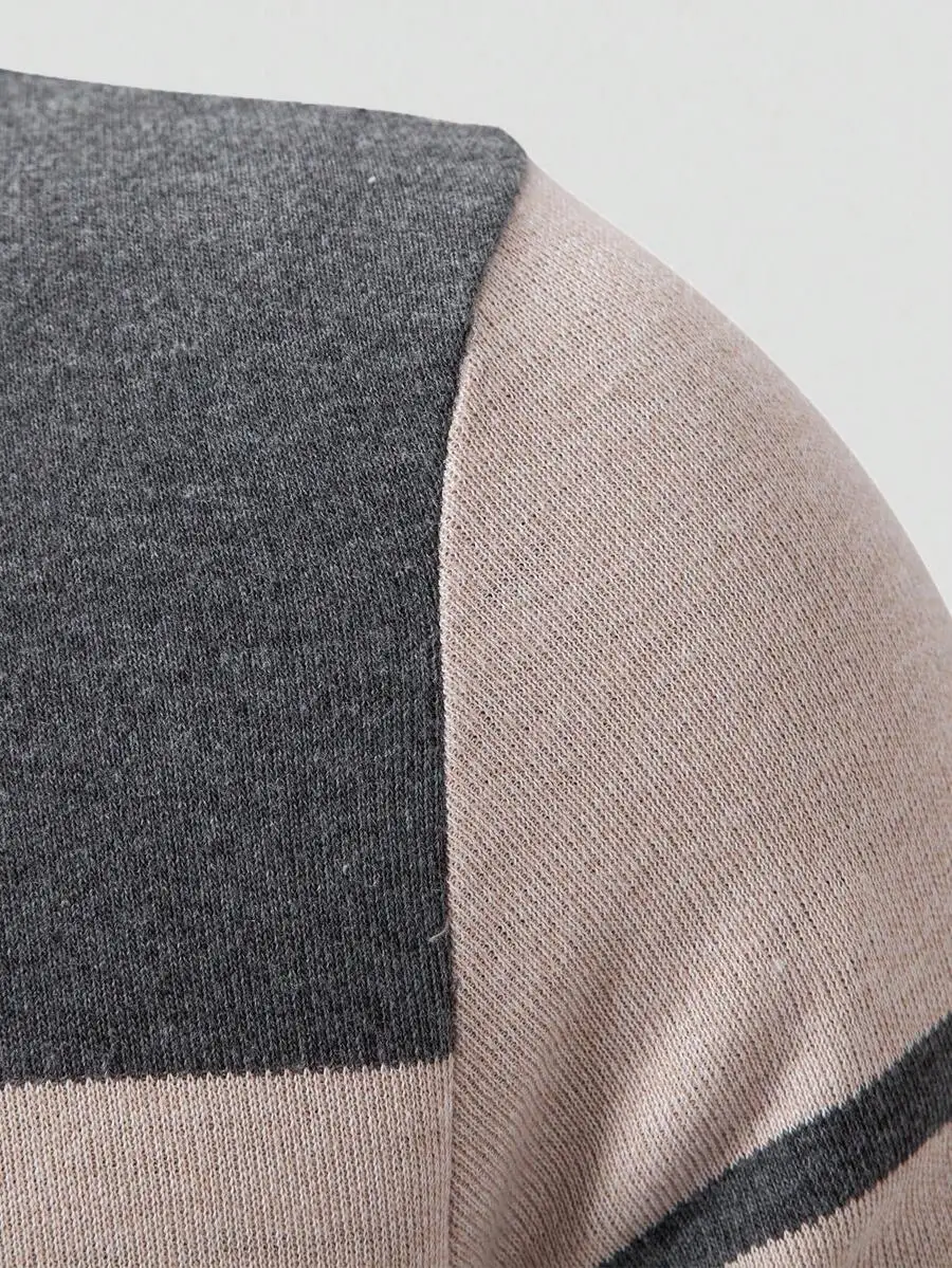 Men's Half-Zip Striped Long Sleeve Casual Sweater for Fall Winter