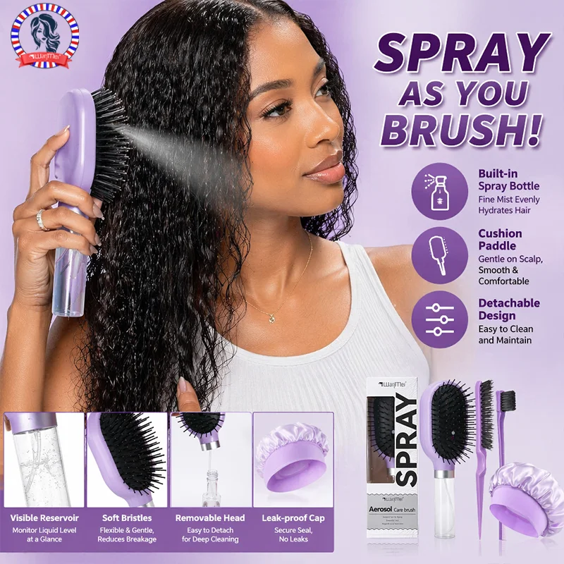 WANMEI Spray Air Cushion Hair Brush Set Detangling Massage Comb Satin Bonnet Anti Frizz Styling Tools for Curly Dry Hair