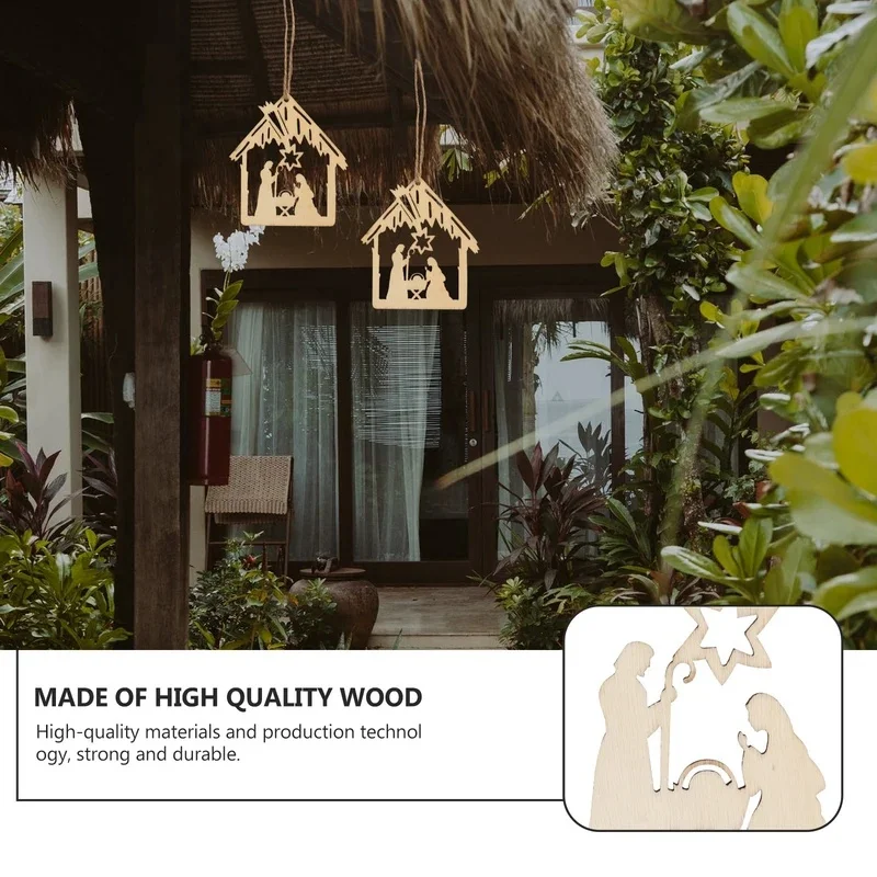 10/18/20Pcs Vintage Nativity Scene Wood Pendants Jesus Birth Indoor Outdoor Hanging Craft Ornaments For Christmas Decorations