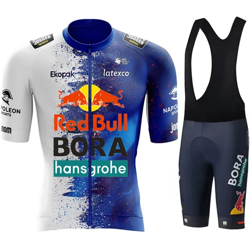 Jersey de ciclismo para hombre, uniforme de bicicleta de carretera de montaña 2025, pantalones cortos de toro rojo para hombre, ropa deportiva con pechera, ropa deportiva de manga para hombre Tricuta