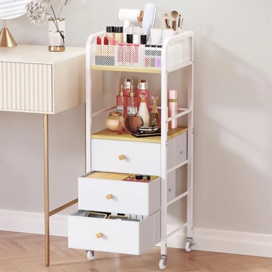 

Rolling Makeup Cart Organizer - Floor Skincare Make Up Storage with 3 Non-woven Fabric Drawers, Vanity Organizer Cosmetic Displ