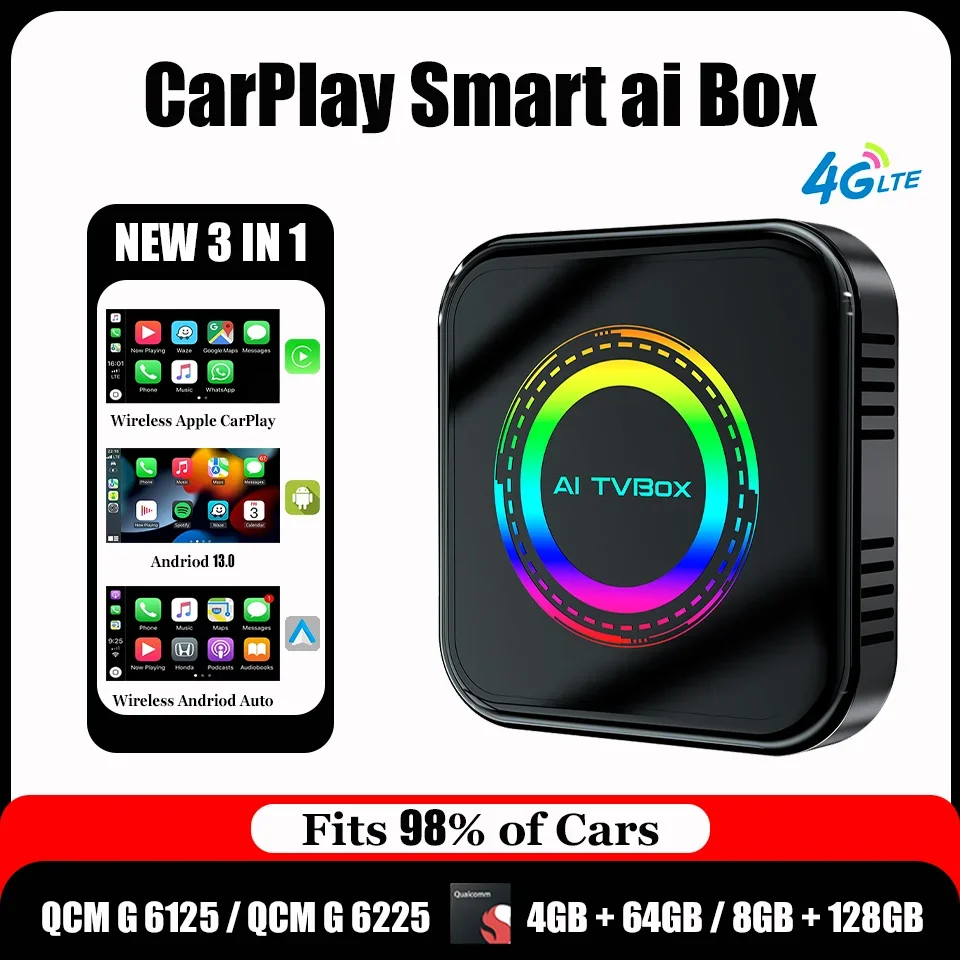 

New CarPlay ai Box Andriod 13.0 Apple CarPlay Android Auto 3-in-1 Smart Car Multimedia Box Built-in Netflix YouTube Google Play