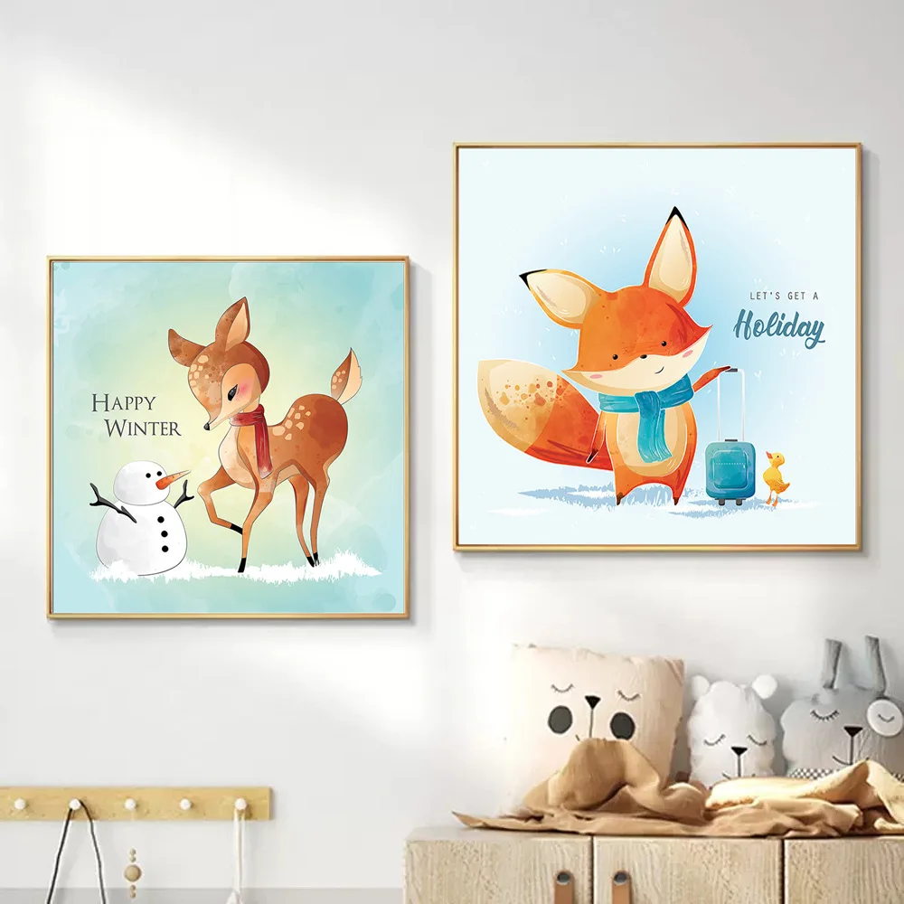 

Nordic children's room bedroom bedside living room cartoon animal decoration canvas painting