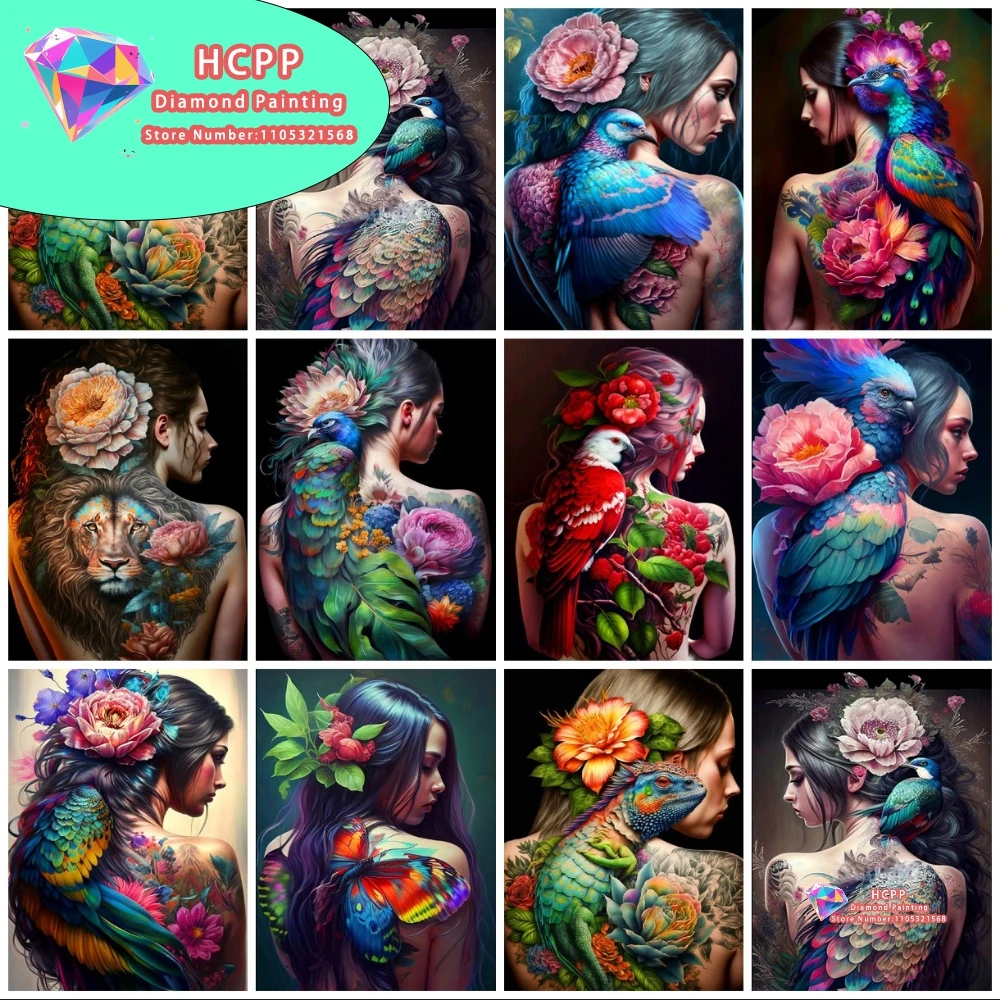 Woman Peony Diamond Painting Kit Square Round Diamond 5D DIY Girl Back Peacock Mosaic Handmade Art Unique Gift Crafts Home Decor
