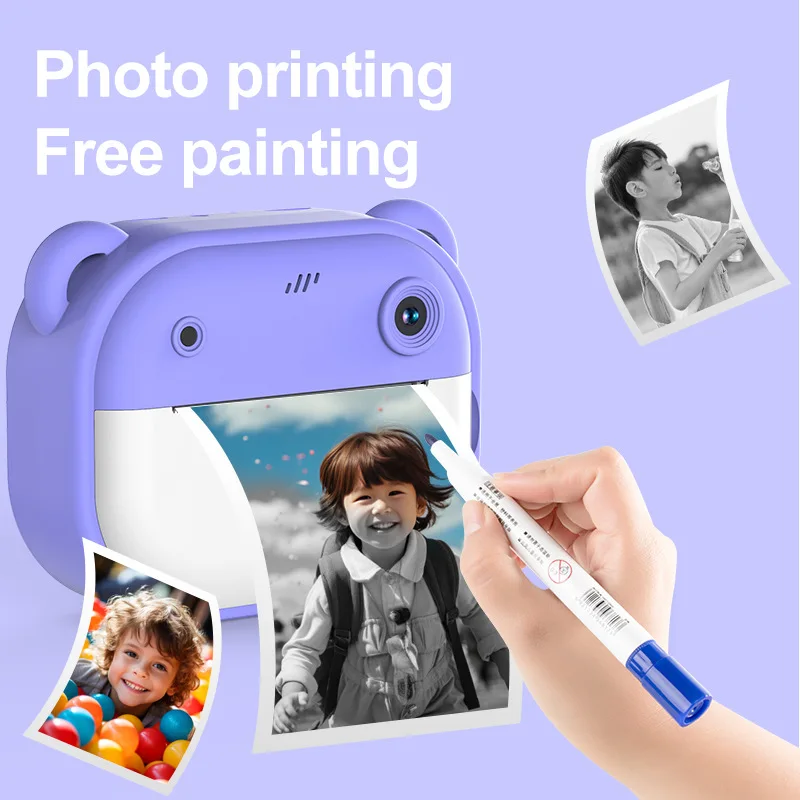 Kinderen 1080P HD Digitale Cartoon Beer Camera Instant Foto Afdrukken Camera Thermische Print Camera Kinderen Speelgoed Camera + 32G Geheugenkaart