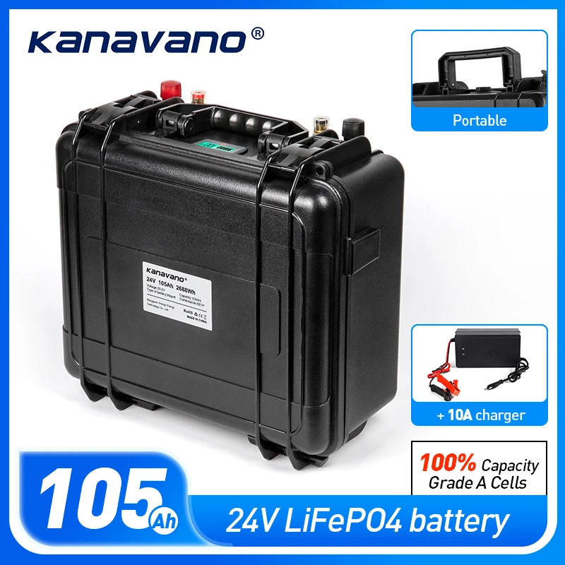 24V WaterProof Deep Cycle LiFePO4 29.2V 100Ah Battery Pack With 100A BMS For Ups Power Solar/RV/HomeStorage + 10A Charger