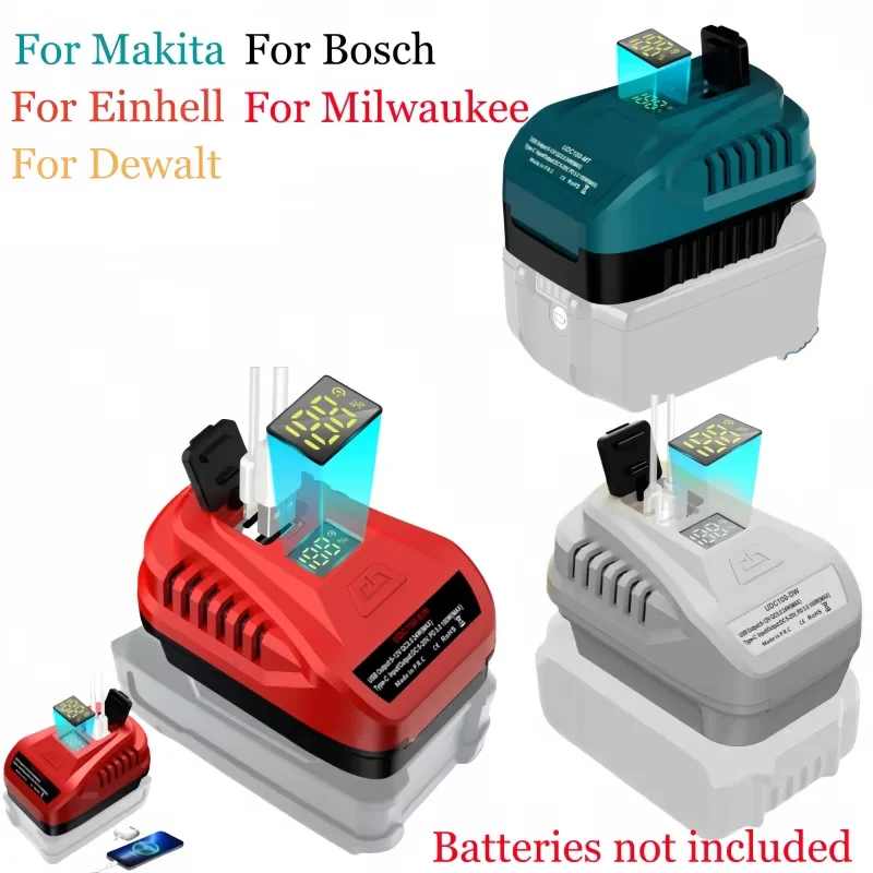 

Multi-function Battery Converter Adapter forMakita/ forDewalt/ forMilwaukee/ forEinhell 18V Li-ion Batteries, with LED Display