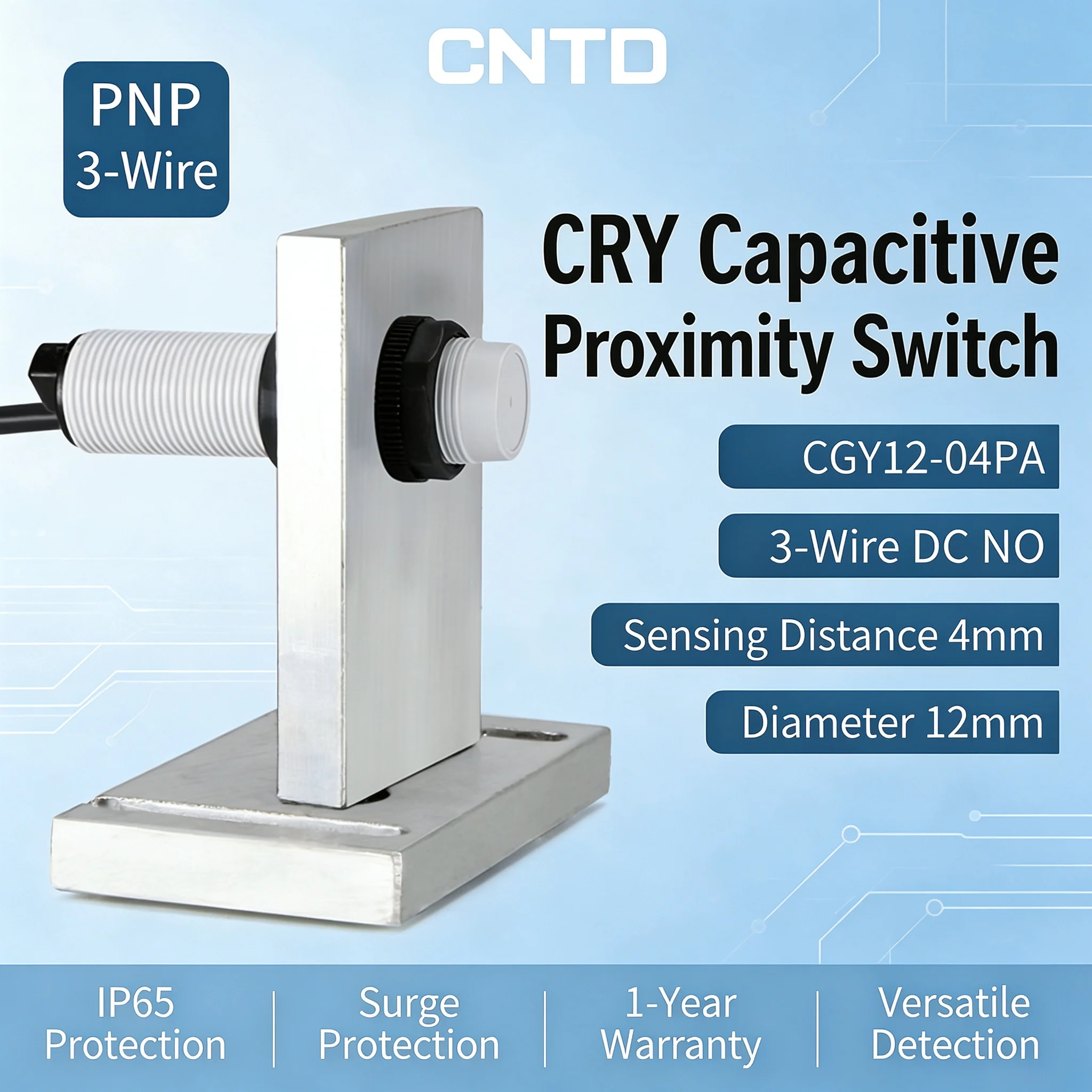 CNTD Capacitive Proximity Switch CRY12‑04DPA DPB DPC Sensor, M12, DC 3‑Wire cable 2m NO, 24V sensing distance 4mm