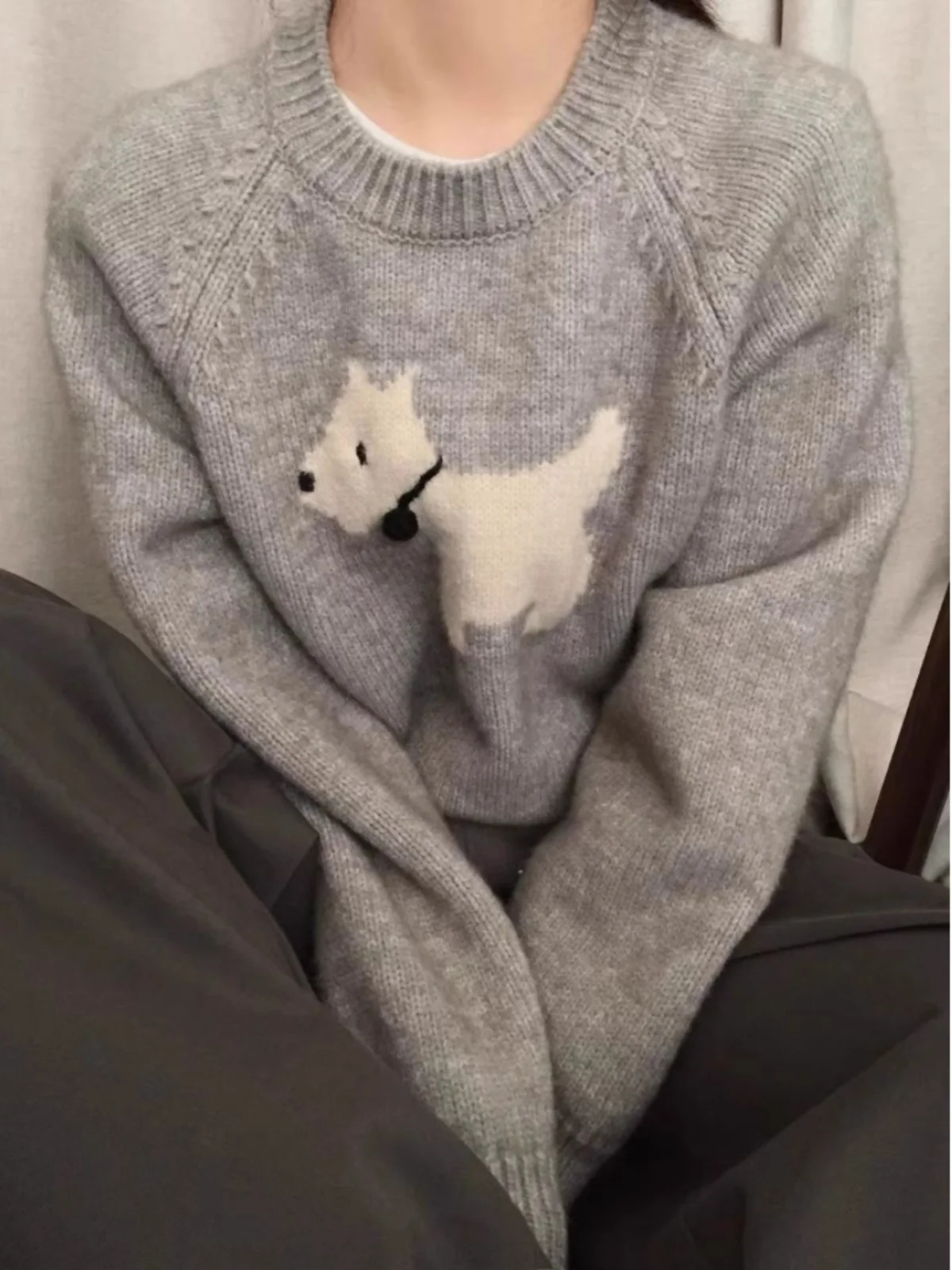 

ay Bear Fur Knitted Sweater Women's Overhead oulder Winter Inner Wear Base Layer Long Sve round Ne Regular Fit