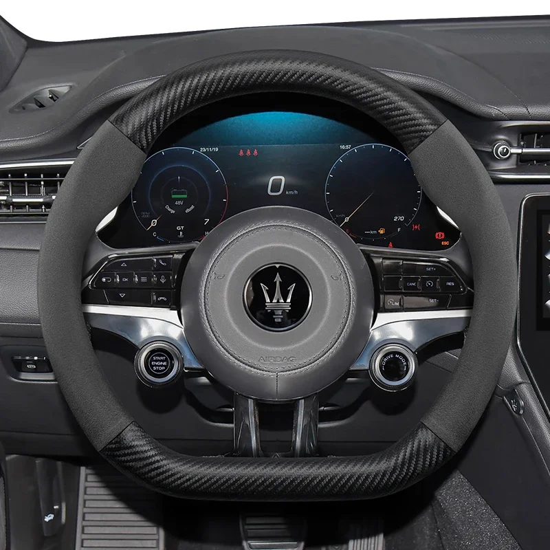 

For Maserati Suede Carbon Fiber PU Leather Steering Wheel Cover Fit Ghibli Grecale Quattroporte Levante MC20 GranTurismo