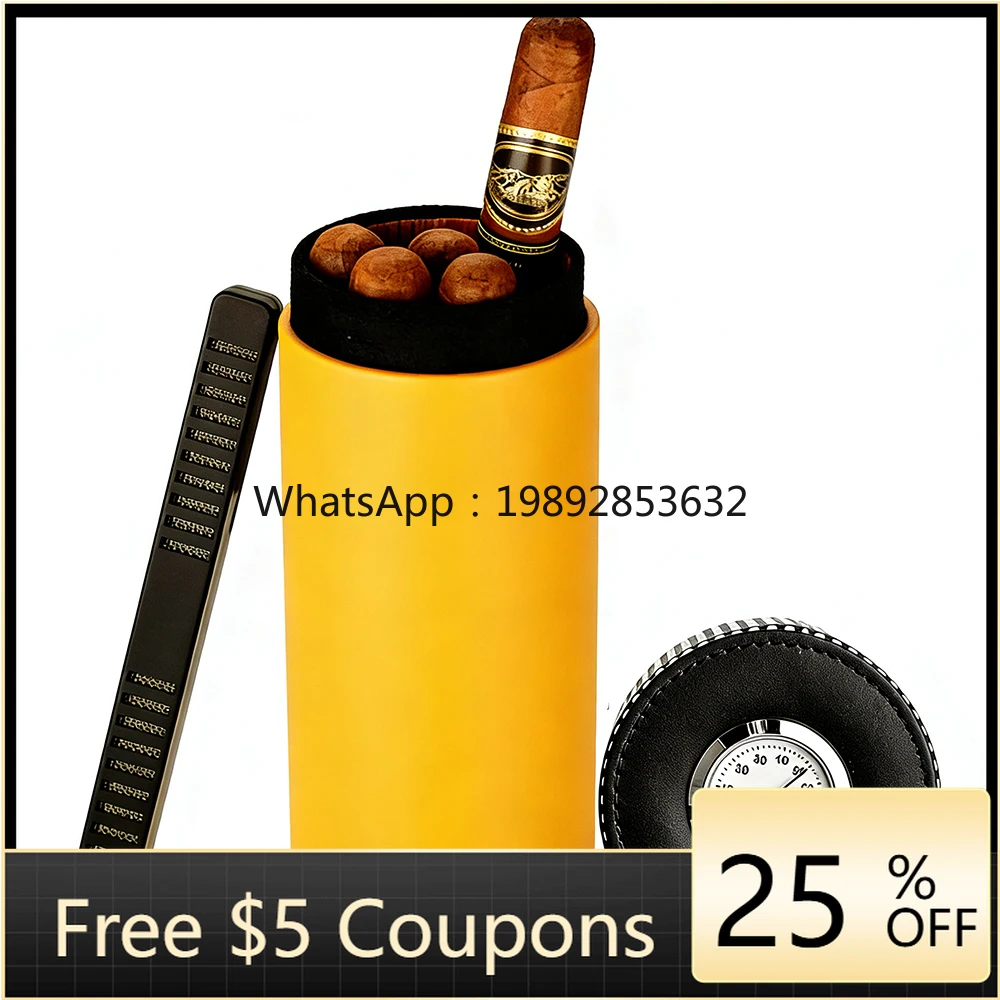 

Кожаный дорожный хьюмидор для сигар из кедрового дерева, портативный футляр для сигар с увлажнителем и гигрометром, вмещает 5 сигар