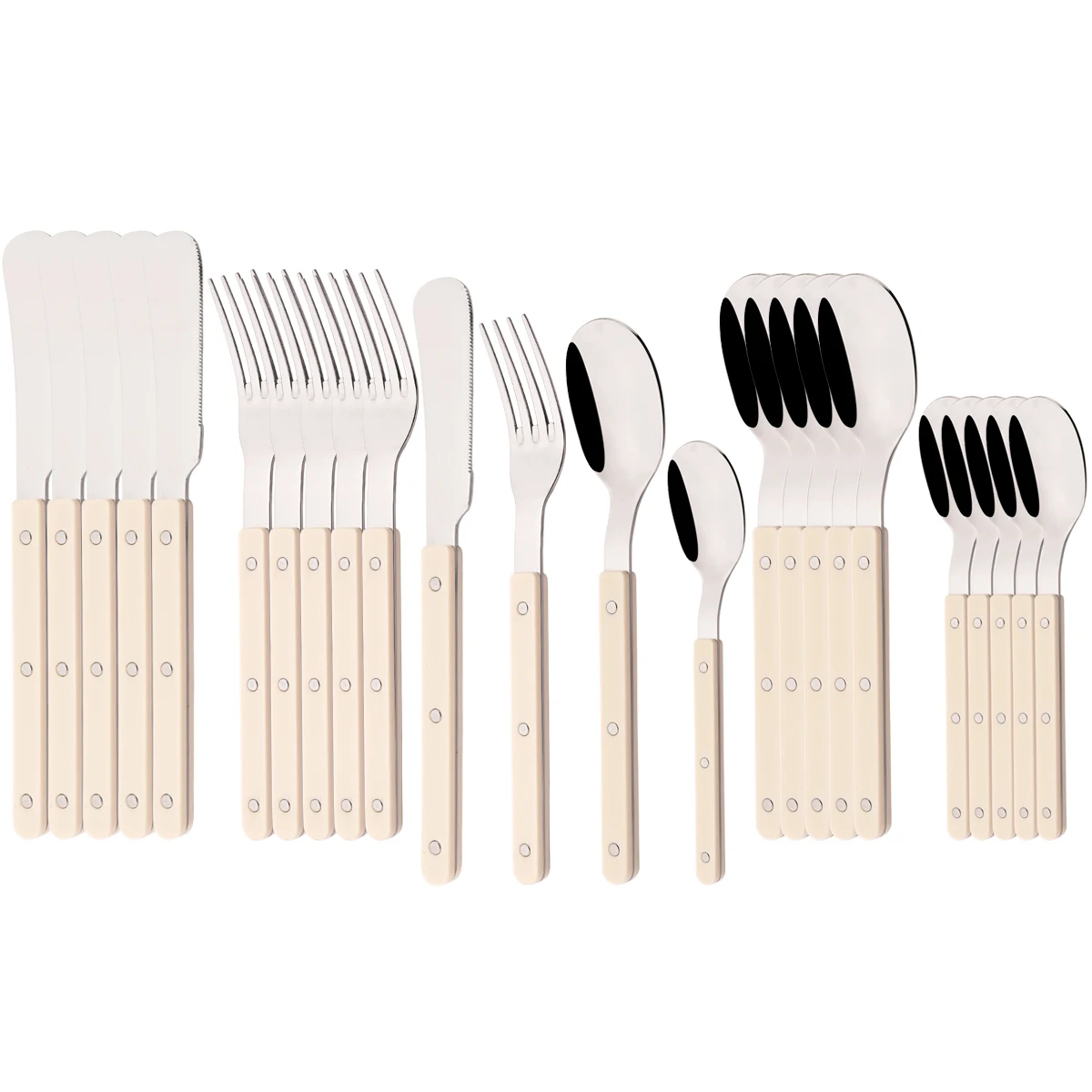 

24 шт., бежевая, серебряная акриловая ручка, столовая посуда, набор столовых приборов из нержавеющей стали, вилка, нож, кофейная ложка, посуда, набор кухонных столовых приборов