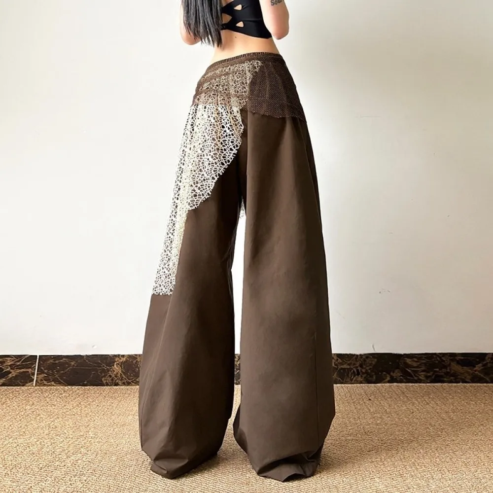 SylCue Mesh Patchwork Long Pants Woman Autumn Trend High Waist Skinny Stretch Daily Street Casual Versatile Style Classic Bottom