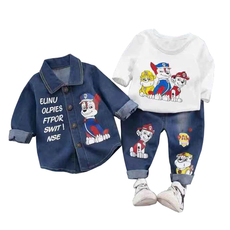 Spring and Autumn New Products Boys Clothes Set Cute PAW Patrol Denim Jacket + T-shirt + Jeans 3PCS Set Casual Kids Sportswear