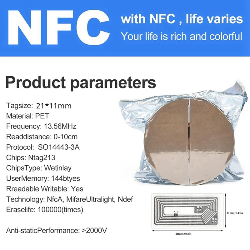 Smart-300 PCS แท็ก NFC สติกเกอร์ NTAG213 ชิปเปล่า NFC สติกเกอร์ป้ายกาว RFID Rewritable 144 ไบต์หน่วยความจํา