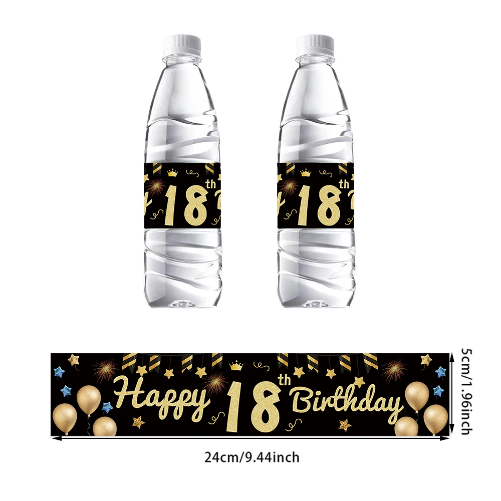 24Pcs Black Gold Birthday Bottle Sticker Happy 18 21 30 40 50 60 Years Old Birthday Party Decor Adult Birthday Party Supplies