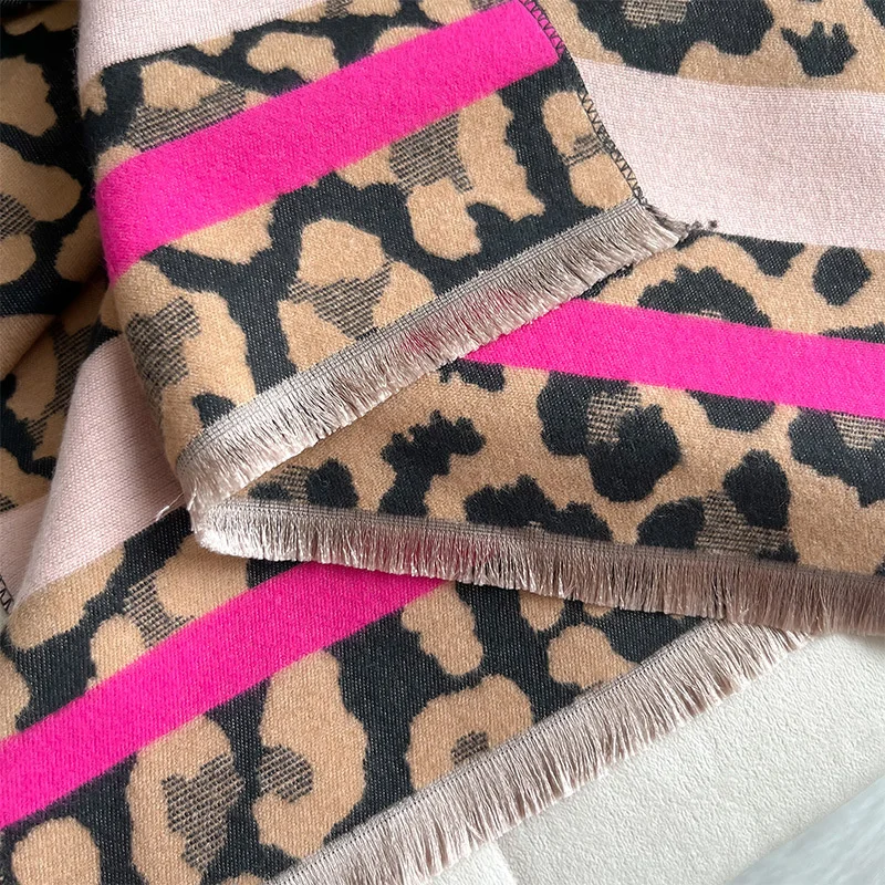 Bufanda de cachemir de leopardo de lujo para mujer, chal de Pashmina cálido, manta gruesa, Foulard suave, diseño de invierno