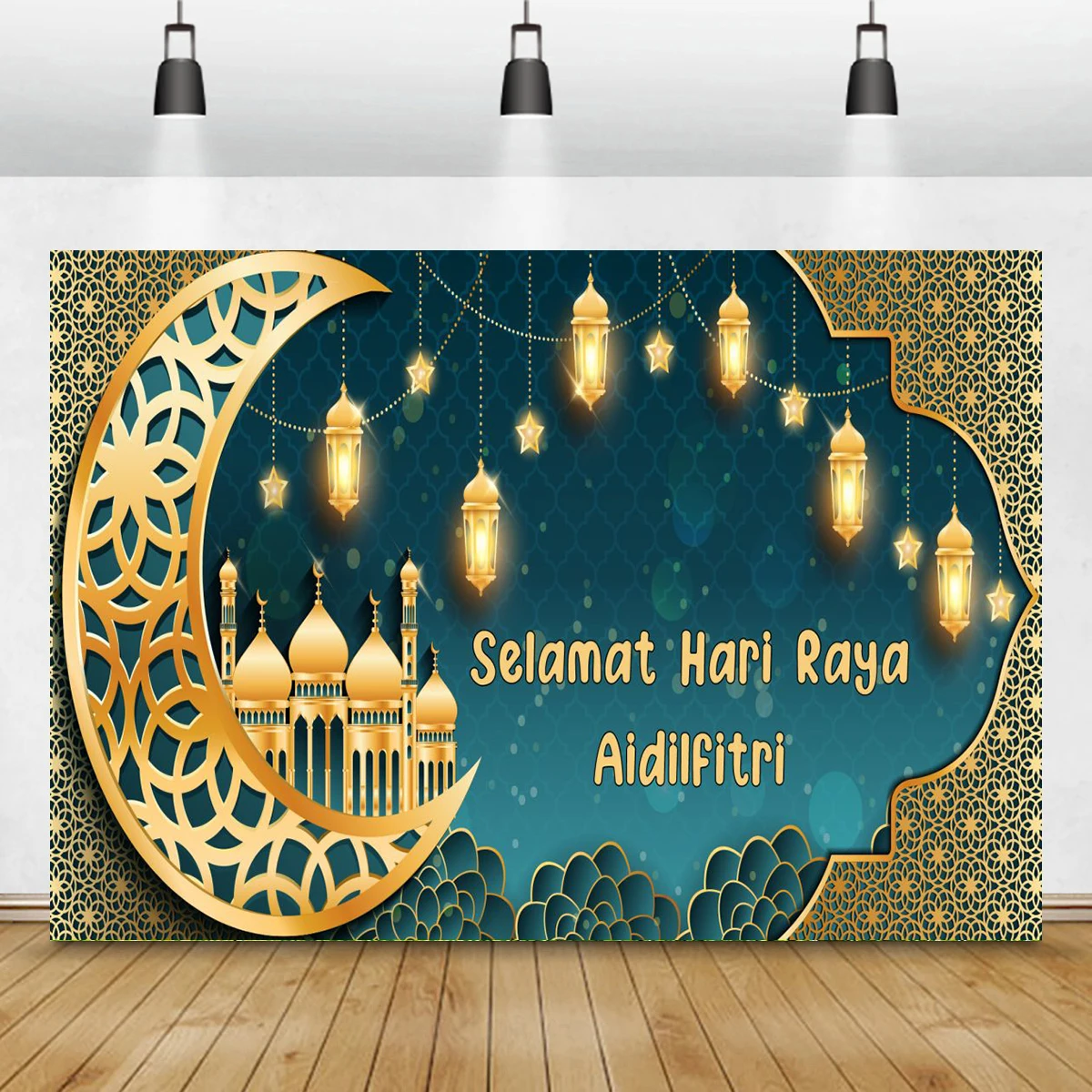 Eid Mubarak Backdrop Arabian Islamic Muslim Ramadan Mubarak Home Festival Background Moon Stars Lanterns Party Supplies Decor