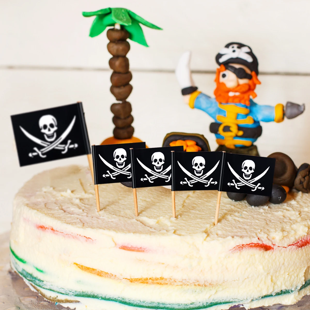 100 stücke Piraten Flagge Cupcake Topper Cocktail Zahnstocher Piraten Geburtstag Party Kuchen Dekor Obst Essen Picks Halloween Party Liefert