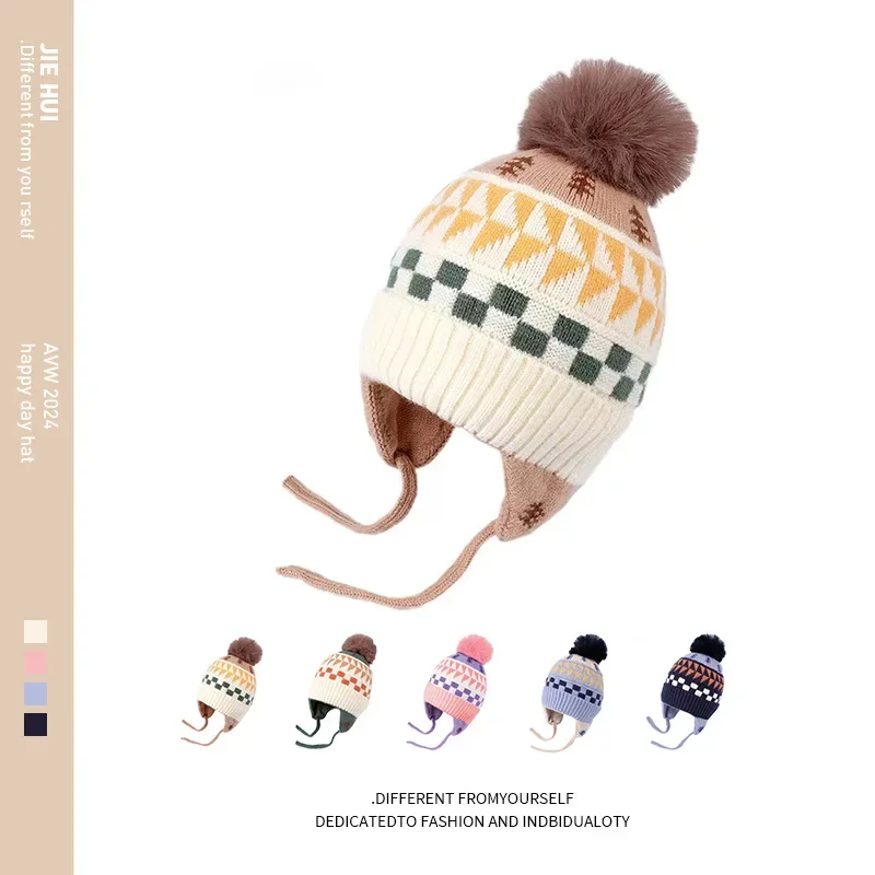 

Jacquard Small Tree Ear Protection Hat Winter Children's Balaclava Woolen Hat Windproof Knit Warm Children's Demi-season Hat