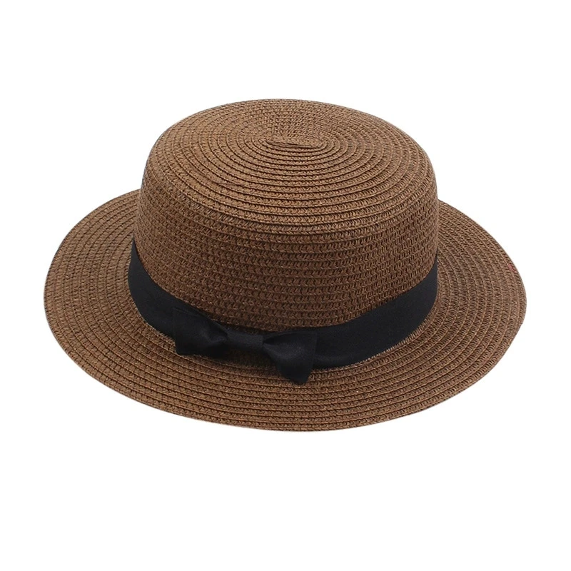 Damen-Sommerhut im britischen Stil, einfacher Strohhut mit kleiner Krempe, koreanischer Stil, Schleifenknoten, flacher Sonnenhut, beliebter Damen-Strohhut – Detail 15