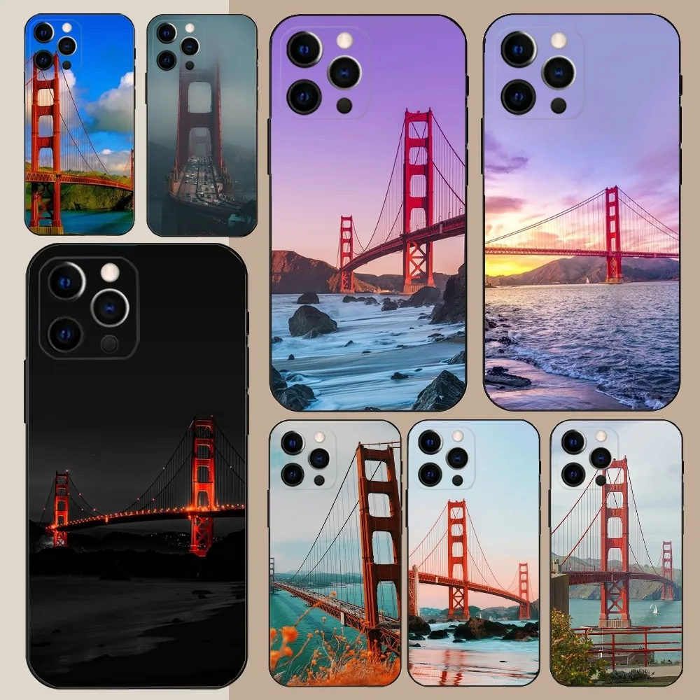 Golden Gate Bridge San Francisco Phone Case For Apple iPhone 15,14,13,12,11,Pro,X,XS,Max,XR,Plus,Mini Soft Black Cover