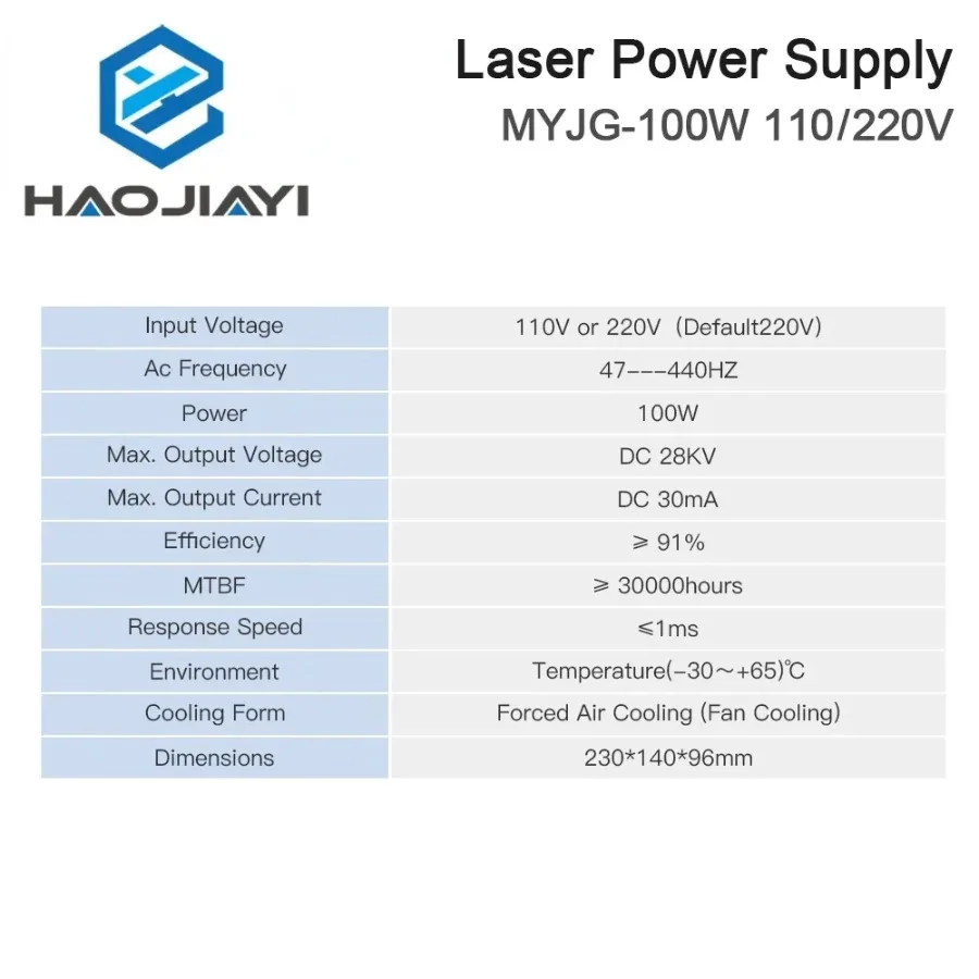 CO2 Laser Power Supply MYJG-100W 80-100W for Laser Engraving Cutting Machine