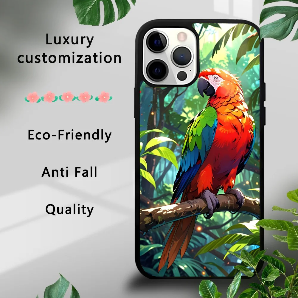 Colorful Parrot Painting  Phone Case  for iPhone 16 15 14 13 Pro Max 11 Mini Alex Mirror For Magsafe Wireless Charging Cover