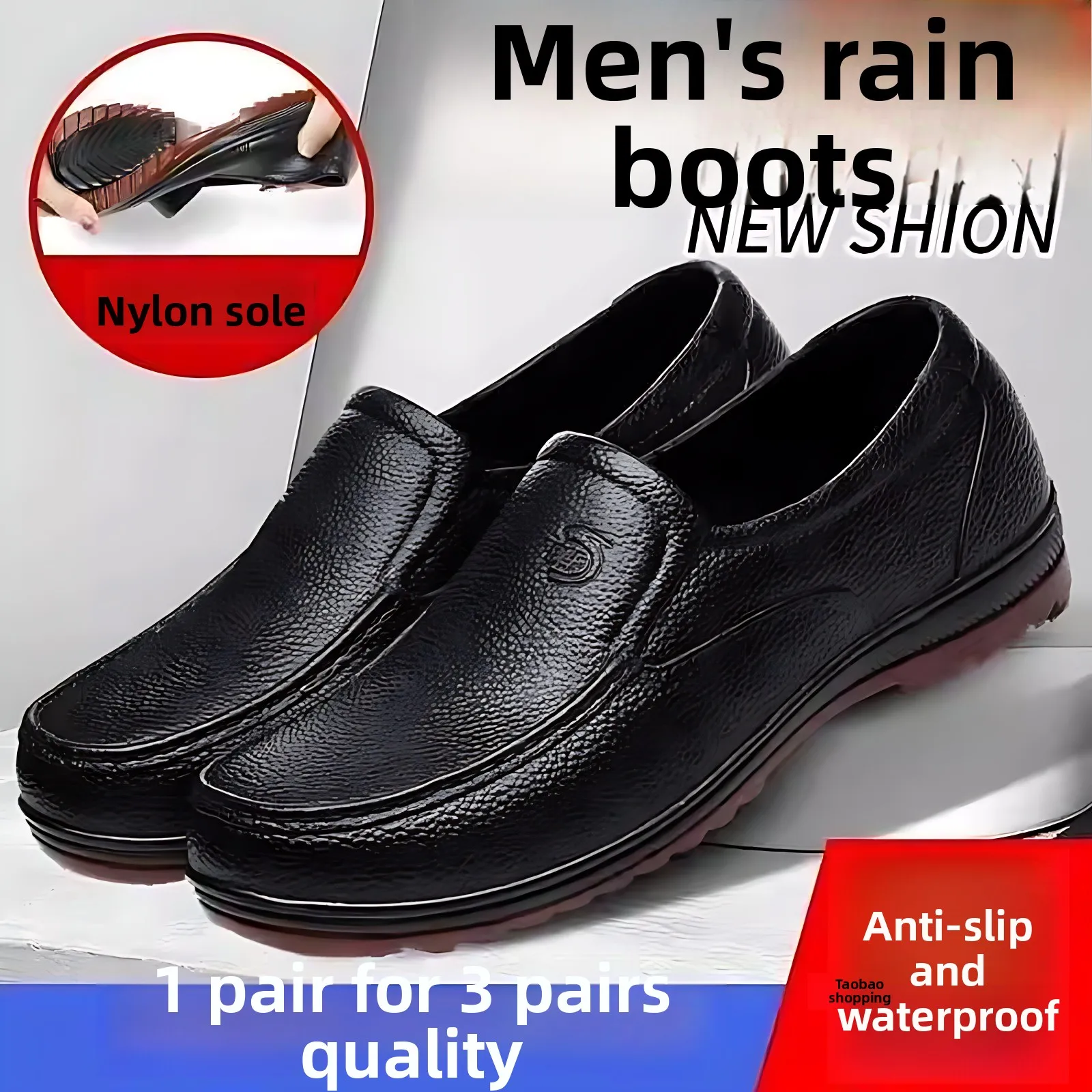 

Waterproof Work Shoes Men's Anti-Slip Oil Resistant Casual Slip-On Leather Shoes Labor Protection Shoes Rain Boots Luxury Hor...