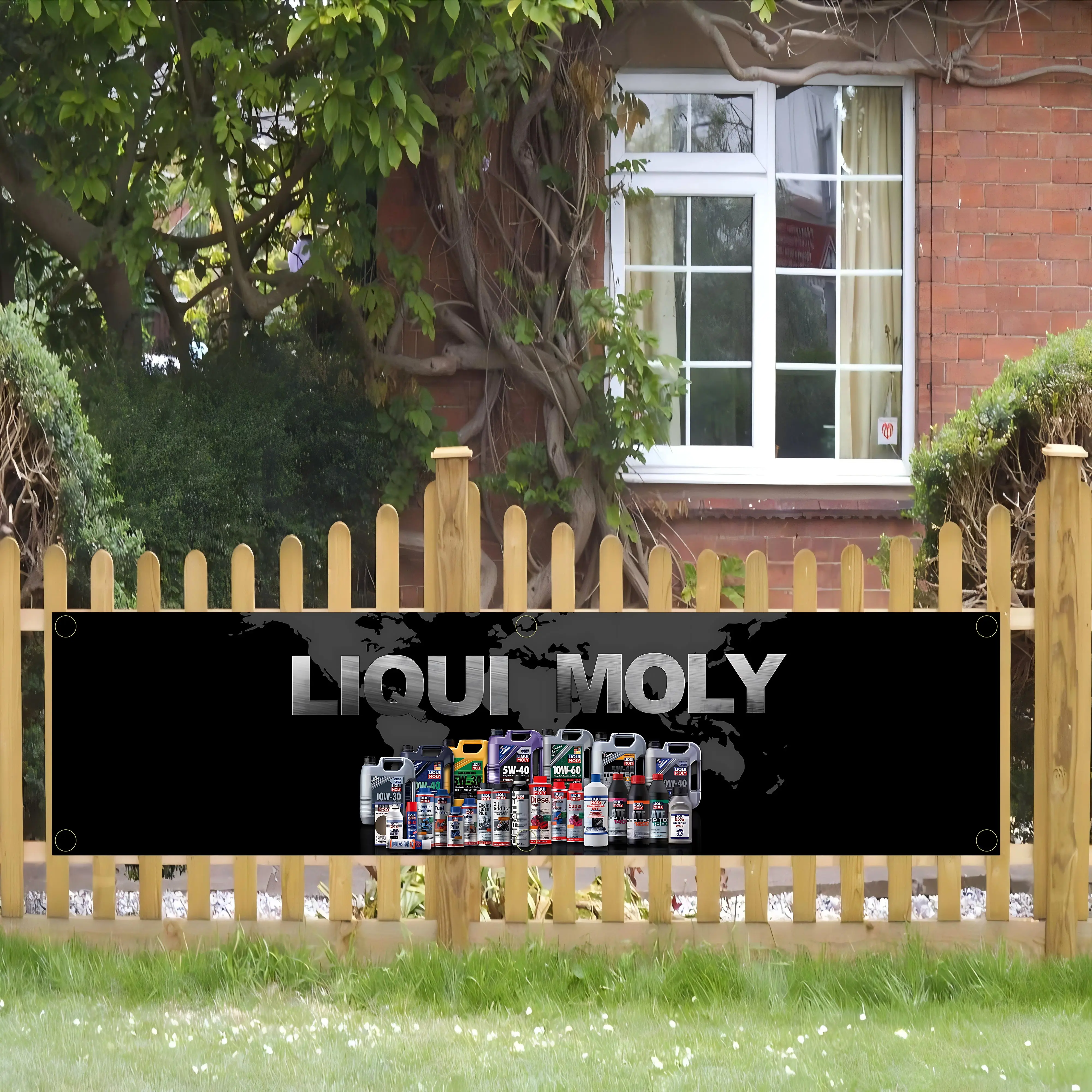 NONE 60 x 240 cm Banner, Liqui Molys-Flagge, Polyester, bedruckt, Garage, Wandkunst, Outdoor-Dekoration, Wandteppich mit Messingösen 5
