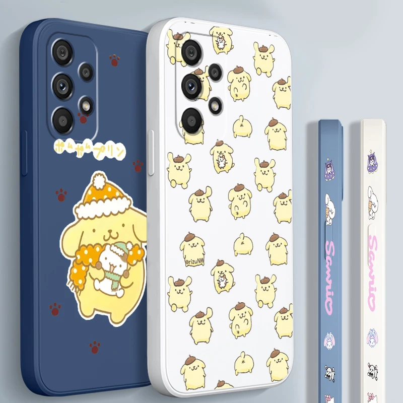 Pom Pom Purin Sanrio Cute Liquid Left Rope For Samsung A53 A52 A55 A32 A51 A71 A21S A13 A73 A55 A72 A23 A35 A05 5G Cover