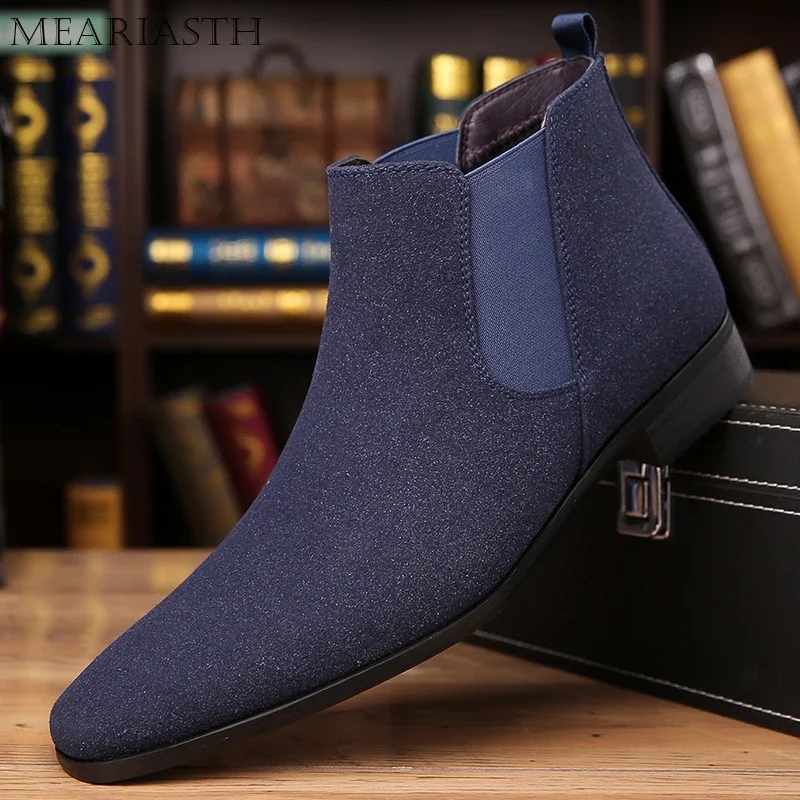 

Chelsea Boots Men Classic Elastic Dress Boots Casual Men's Ankle Boots Non Slip Casual Point Toe Formal Shoes For Men's Wedding,