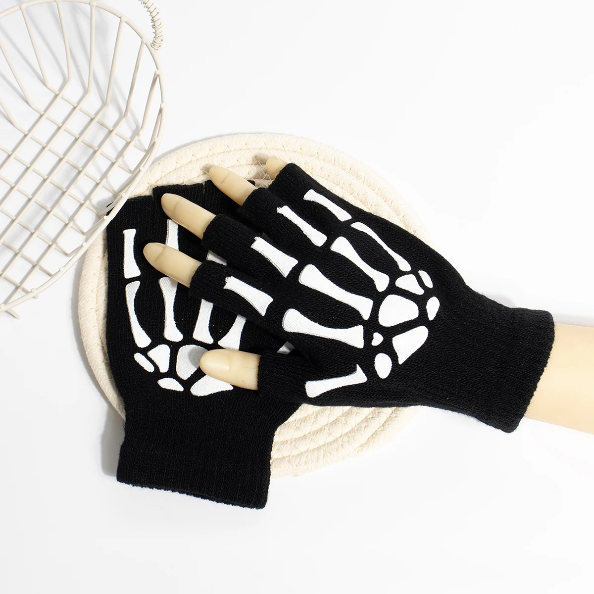 Unisex Knitted Gloves Half/Full Finger Autumn Winter Gloves Halloween Decorative Gloves